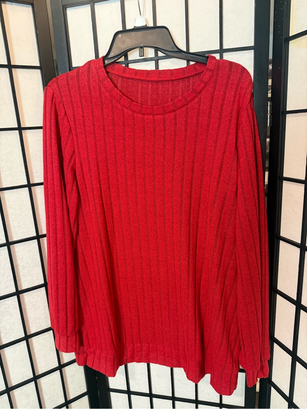 Women's Red Ribbed Crew Neck Sweater - Picture 2 of 3